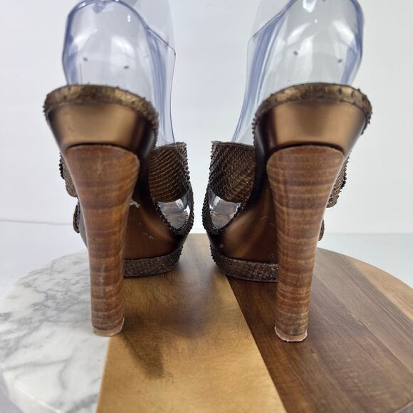 CE FOU SHOO BRONZE Leather Slip On Metal Buckle Platform HIGH HEEL Size 9 - Picture 5 of 11